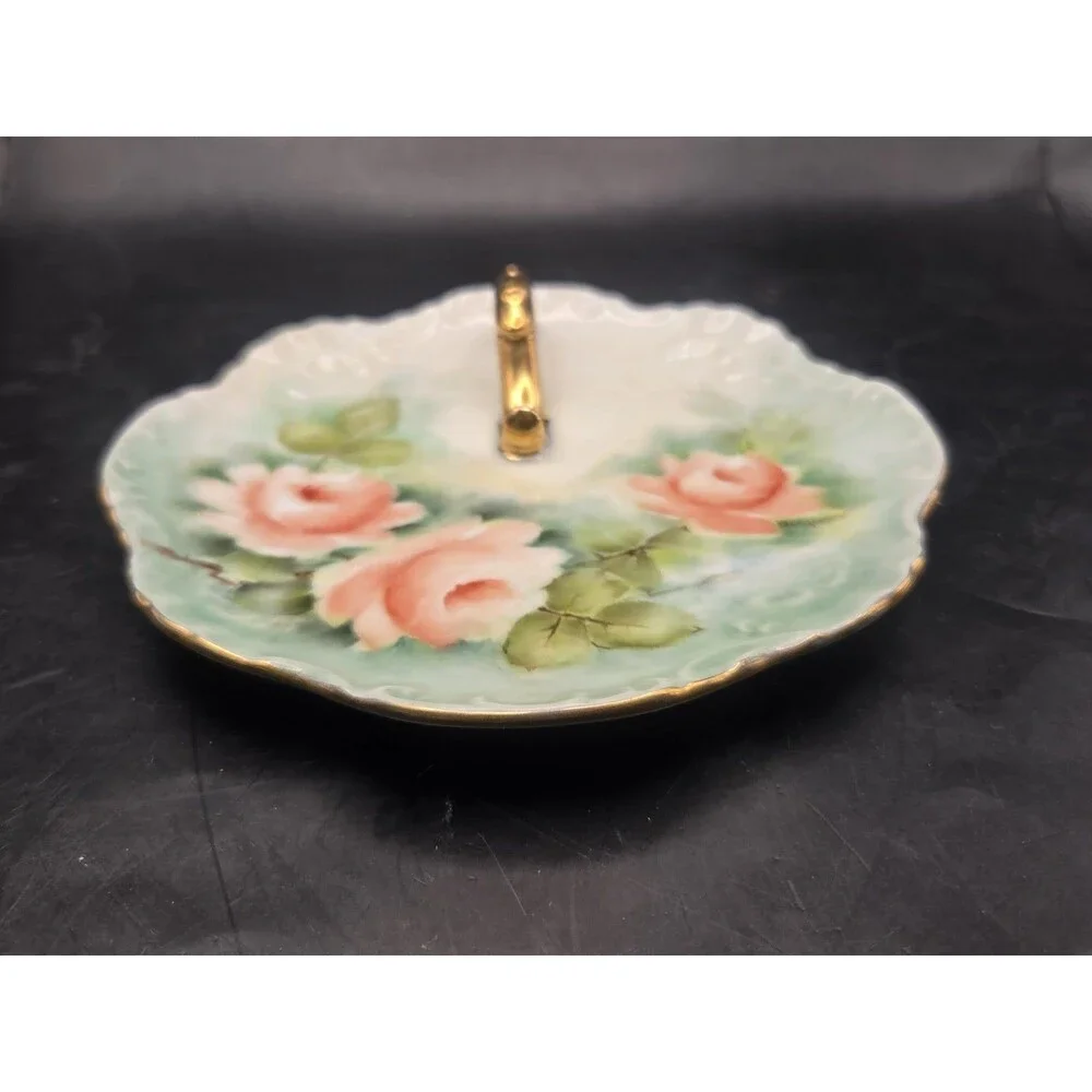 Antique Lemon Wedge Serving Plate Nappy Dish Tea Time Hand Painted Roses
